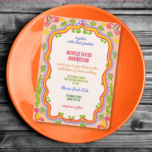 Invitation Unique Whimsical Floral Quirky Doodle Hand Drawn