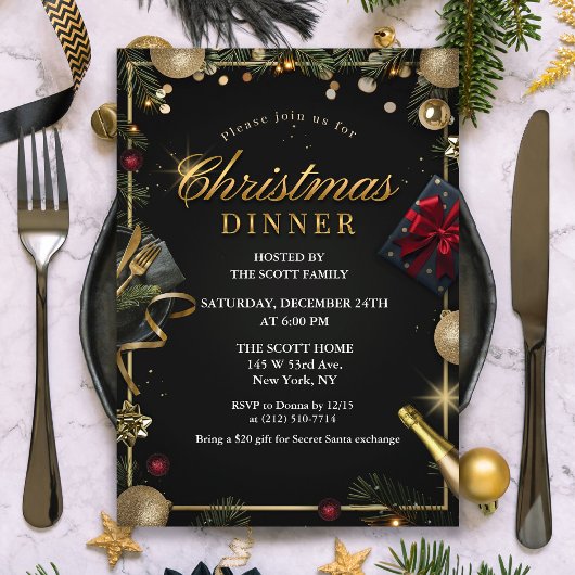 Invitation uniquement pour le dîner de Noël noir e