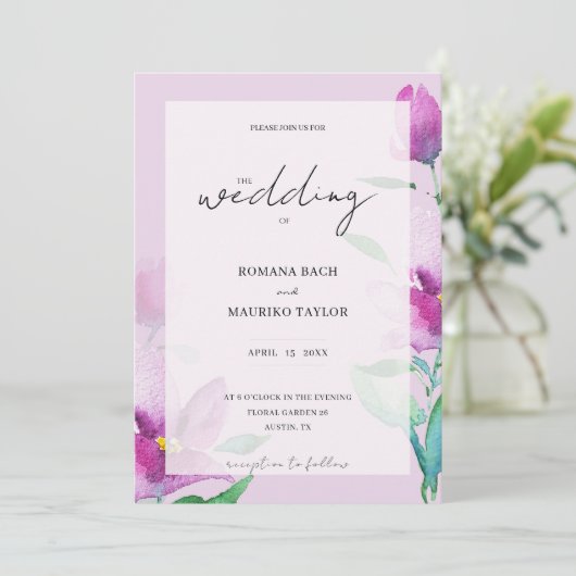 Invitation Uniquité Des Fleurs D'Aquarelle Violet (Debout devant)