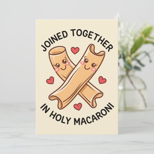 Invitation Unis Dans Macaroni Sacré Mariage Drôle (Debout devant)