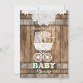 Invitation Unisex Baby 👶 douche en bois rustique et dentelle (Devant)