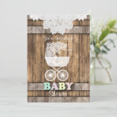 Invitation Unisex Baby 👶 douche en bois rustique et dentelle (Debout devant)