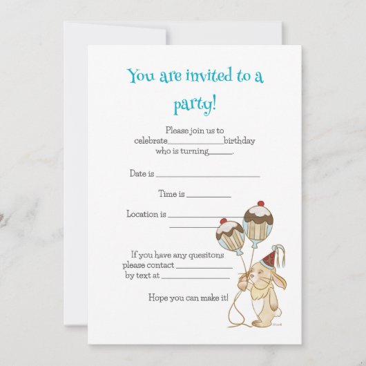 Invitation Unisex Child Birthday. (Devant)