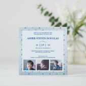 Invitation Unisex Denim Pois 3 Photos Anniversaire de enfant (Debout devant)