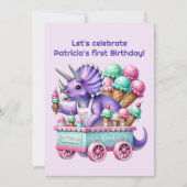 Invitation Unisex kids dinosaur ice cream party  (Devant)