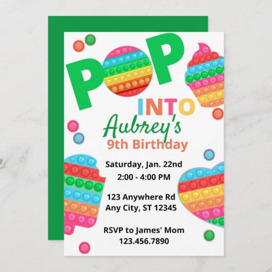 Invitation Unisex Rainbow Pop It Fidget Jouet Anniversaire En (Devant / Derrière)