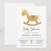 Invitation Unisex Yellow Gold Retro Baby shower Rocse Horse (Devant / Derrière)