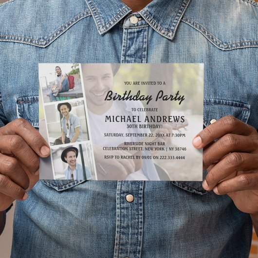 Invitation Unisexe | Collage de photos | Anniversaire