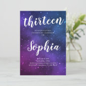 Invitation Univers galactique fille étoiles violettes espace (Debout devant)