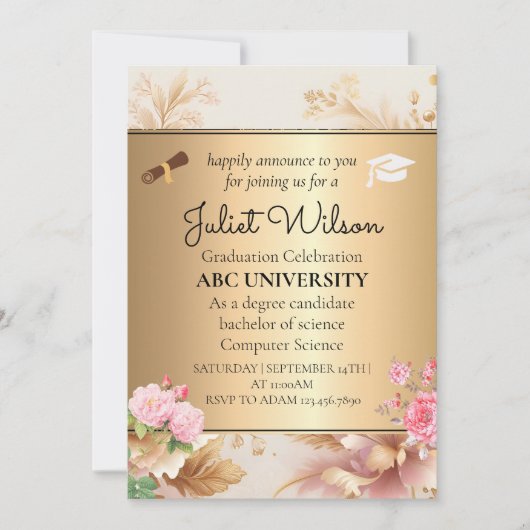 Invitation université damask diplôme début (Devant)