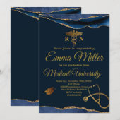 Invitation Université Médicale Marine Bleu et Gold Graduation (Devant / Derrière)