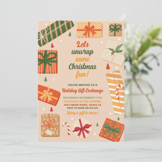 Invitation Unwrap some fun Ce cadeau de Noël présent (Debout devant)
