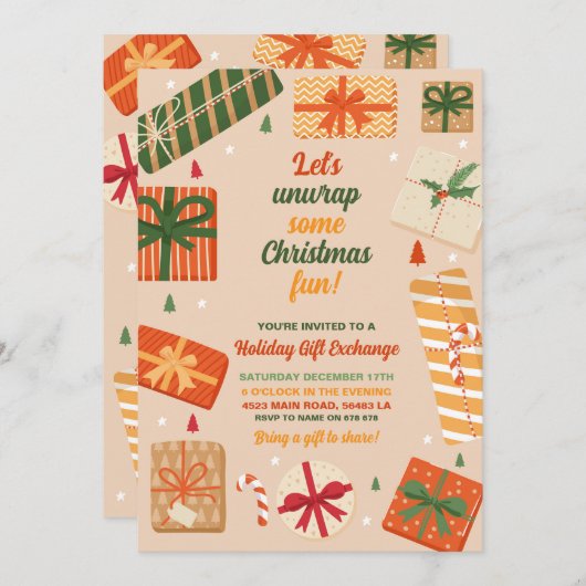 Invitation Unwrap some fun Ce cadeau de Noël présent (Devant / Derrière)