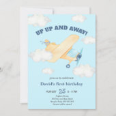 Invitation Up & Away 1er garçon Anniversaire Bleu (Devant)