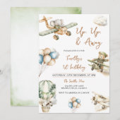 Invitation Up Up & Away Airplane Boy 1st Birthday (Devant / Derrière)