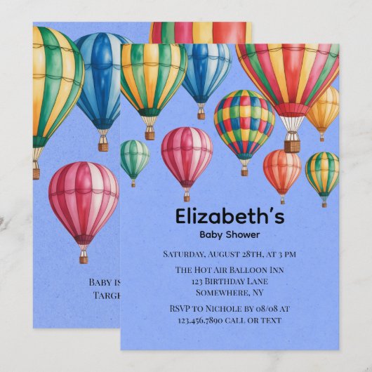 Invitation Up Up & Away Balloon Baby Shower  (Devant / Derrière)