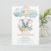 Invitation Up Up Up Away Elephant Hot Air Bleu Garçon (Debout devant)