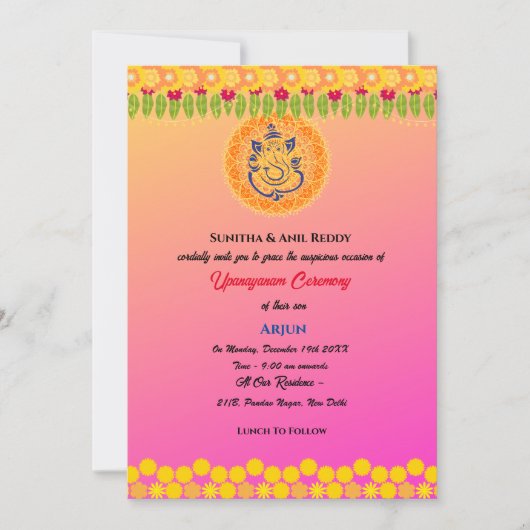 Invitation Upanayanam aka Hindu Holy Thread Janeu Cérémonie (Devant)