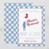 Invitation Upsherin à carreaux bleus avec ballon r (Devant / Derrière)