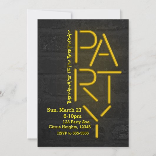 Invitation Urbaine Mur de Briques Jaune Néon Glow  (Devant)