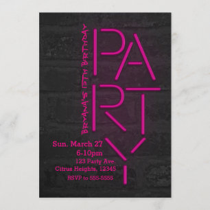 Invitation Urbaine Mur de Briques Rose Néon PARTY
