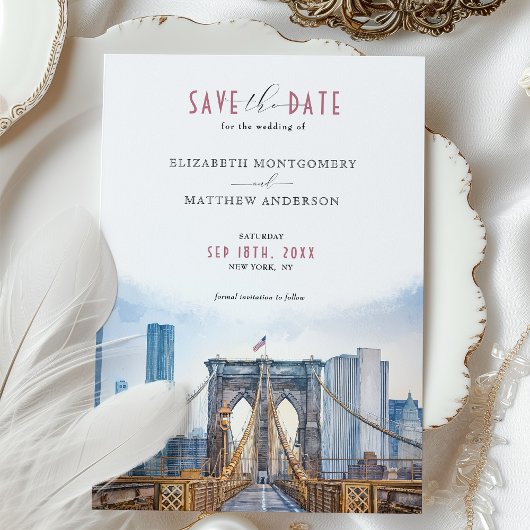 Invitation Urban Chic Brooklyn Bridge Enregistrer la date Sky