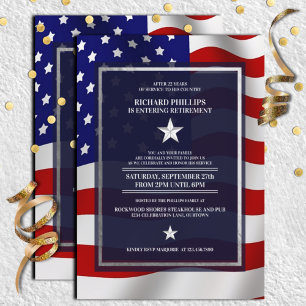 Invitation US Flag/Silver Star Military Retirement Party