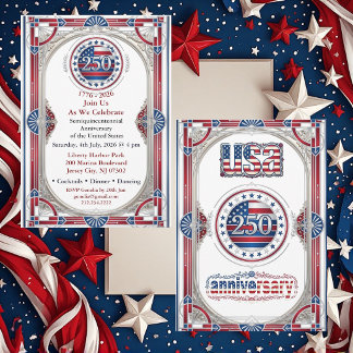 Invitation USA 250 Liberté Argent Anniversaire Rouge Blanc Bl