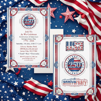Invitation USA 250e anniversaire Rouge Blanc Bleu Chic Améric