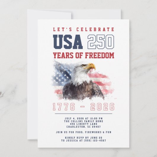Invitation USA 4th of July America's 250th Anniversary Party (Devant)