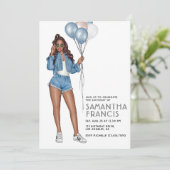 Invitation USA Denim thème Fête d'anniversaire fille (Debout devant)