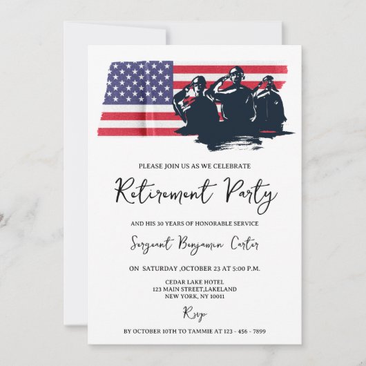 Invitation USA Flag Navy Army Military Retirement Party (Devant)
