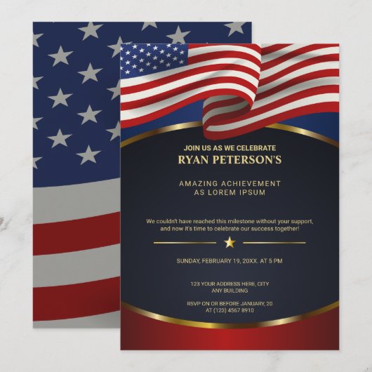 Invitation USA Flag | Victory Promotion Achievement | Black (Devant / Derrière)