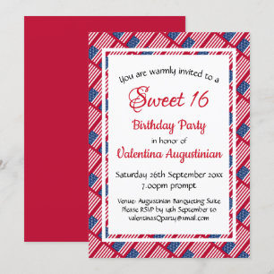 Invitation USA Patriotique SWEET 16 Anniversaire Personnalisé