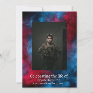 Invitation USA Red Blue Military Veteran Funeral Prayer Card