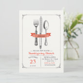 Invitation Ustensiles de diner de Thanksgiving pêche gris (Debout devant)