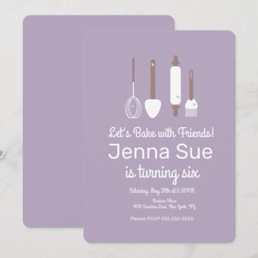 Invitation Ustensiles de fête d'anniversaire de cuisson minim (Devant / Derrière)