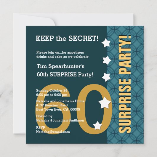 Invitation UTEMPLATE 60e SURPRISE Anniversaire Stars Funny A0 (Devant)