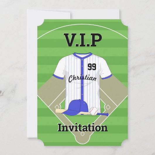 Invitation V.I.P Baseball Anniversaire bleu (Devant)