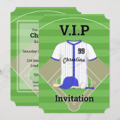 Invitation V.I.P Baseball Anniversaire bleu (Devant / Derrière)