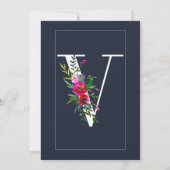 Invitation V Monogramme Dernière Initiale Moderne Fleurs Bleu (Dos)