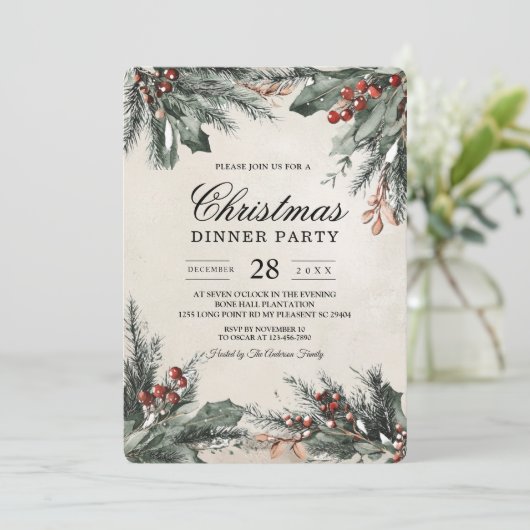 Invitation Vacances À feuillage persistant hiver (Debout devant)