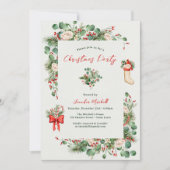 Invitation Vacances Aquarelle Verdure Fête de Noël Holly (Devant)