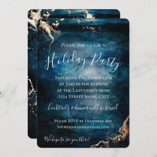 Invitation Vacances Blue & Gold (Devant / Derrière)