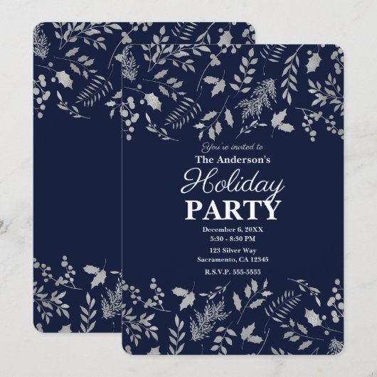 Invitation Vacances Botaniques Feuilles Bleues et Argentées d (Devant / Derrière)