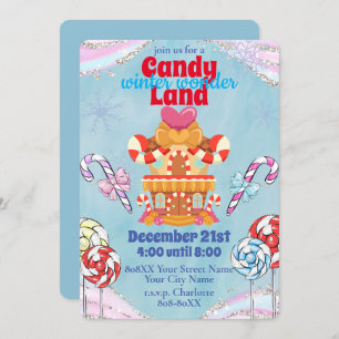Invitation Vacances Candy Land Hiver Wonderland