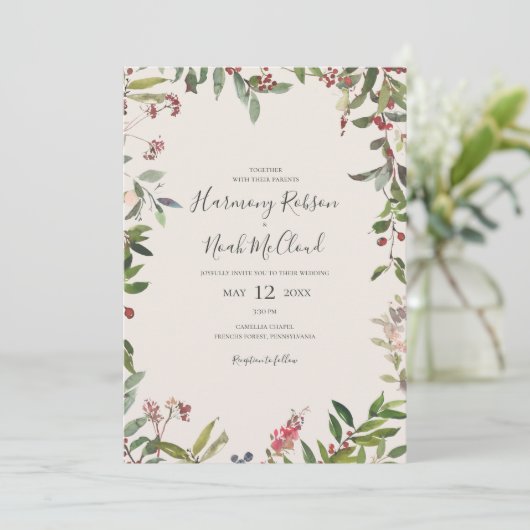 Invitation Vacances Chic Botanique | Champagne tout en un Inv (Debout devant)