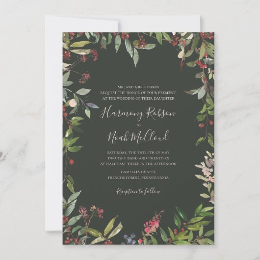 Invitation Vacances Chic Botanique | Dark Green Mariage Invit (Devant)
