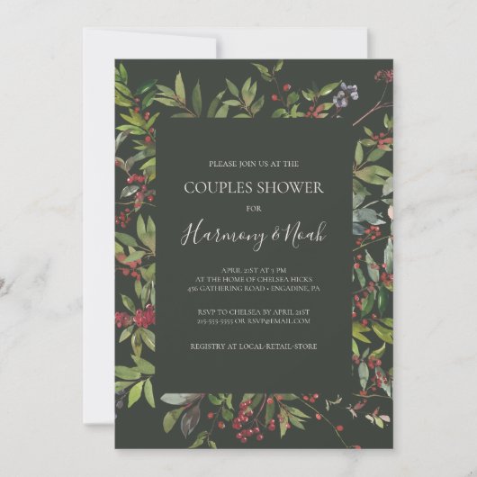 Invitation Vacances Chic Botanique | Douche Couples Vert fonc (Devant)