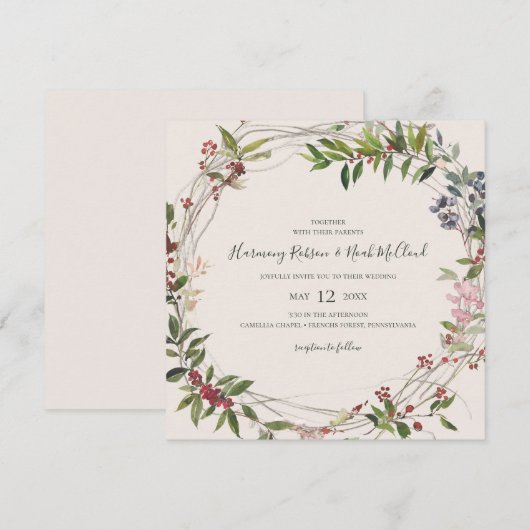 Invitation Vacances Chic Botanique | Mariage Carré Champagne (Devant / Derrière)